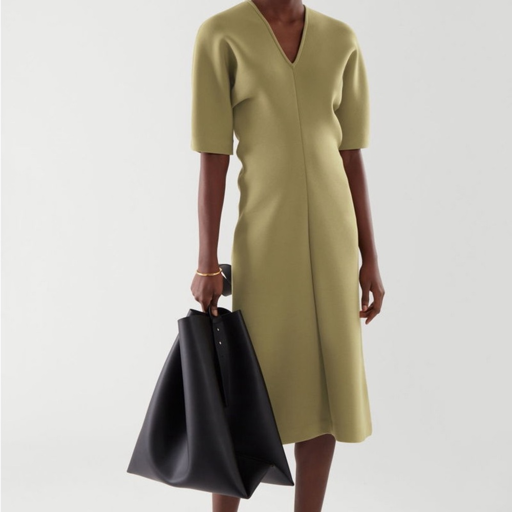 Brand new COS Scuba midi dress olive green or khaki color size S, NWT